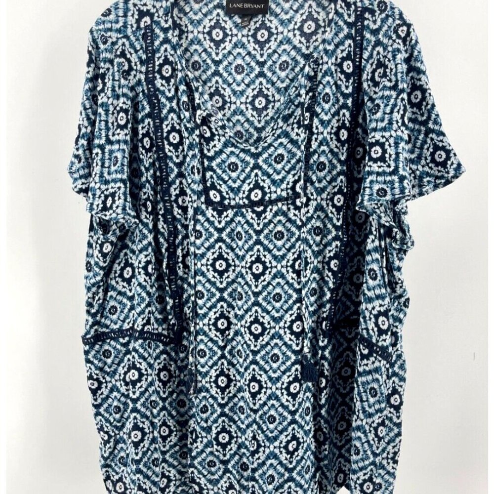 Lane Bryant Plus Short Sleeve Tasseled Tie Dye Pattern Shirt Top Blouse Size 20